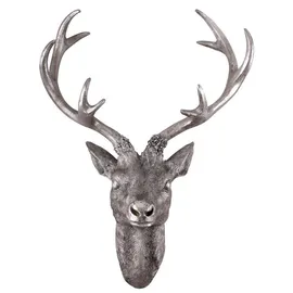 Spetebo Hirschgeweih 10 Ender - Wand Deko in Silber Optik 30x15 cm - Hirschkopf Skulptur Jagd Geweih