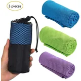 Kühltuch 3er Set –100cm*30cm kühlendes Handtuch für Wandern, Laufen, Tennis, Reisen | Kühltücher Hals, Handtuch kühlend - Blau/Grün/Lila