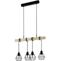 EGLO Townshend 4-flg. 70 cm rund schwarz-braun Holz und Stahl