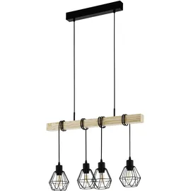 EGLO Townshend 4-flg. 70 cm rund schwarz-braun Holz und Stahl