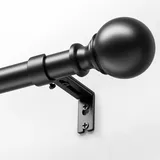 DEFYNEE Gardinenstangen mit runden Endstücken, ausziehbar 80 bis 218 cm, schwarze Gardinenstangen für Ösenvorhänge, 25 mm Durchmesser, mit Halterung für Schlafzimmer, Esszimmer, Wohnzimmer oder Küche