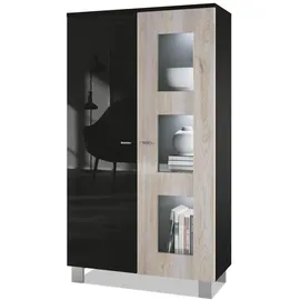 Vladon Vitrine, Silbereichen, Holzwerkstoff, 71x129x35 cm, Wohnzimmer, Wohnwände, Vitrinenschränke