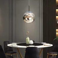 AHQX LED Moderne Pendelleuchte Höhenverstellbar mit E27-Fassung | Esstisch Hängelampe Unregelmäßig Rund Mit Spiegeleffekt Schlafzimmer Wohnzimmer Esszimmer Lava Effekt Design Metallischer Kronleuchter