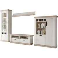 Home Affaire Wohnwand HOME AFFAIRE "Florenz, Anbauwand im Landhausstil, Komplettset mit Metallgriffen", weiß (pinie weiß), B:330cm, Kastenmöbel-Sets, Wohnwand, enthält Vitrine, Lowboard, Kommode und Wandboard, 330 cm breit