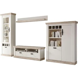 Home Affaire Wohnwand HOME AFFAIRE "Florenz, Anbauwand im Landhausstil, Komplettset mit Metallgriffen", weiß (pinie weiß), B:330cm, Kastenmöbel-Sets, Wohnwand, enthält Vitrine, Lowboard, Kommode und Wandboard, 330 cm breit, Topseller
