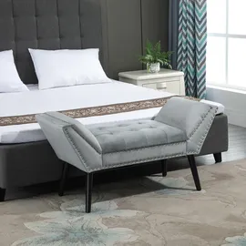 Homcom Sitzbank mit Samtoptik für Schlafzimmer Gummiholz hellgrau 114 x 46 x 56 cm