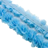 Yalulu 5 Meter Blume 3D Chiffon Spitzenband Stoff Applikation Besatz Basteln Nähen Hochzeit Kleid Dekoration Zubehör 5Yards*5cm blau