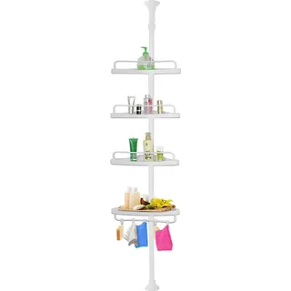DEUBA Deuba® Teleskop ohne Bohren 4 Ablagen 155-290 cm höhenverstellbar Edelstahl weiß Duschregal Teleskopregal Bad Regal Eckregal Duschkorb