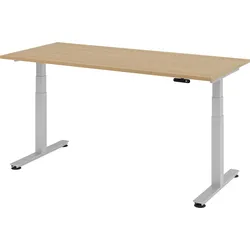 bümö elektrisch höhenverstellbarer Schreibtisch 180x80 cm in Eiche, Gestell silber - Schreibtisch höhenverstellbar elektrisch mit Memory-Steuerung,