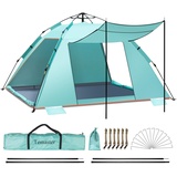 4-5 Person Instant Pop Up Automatisches Strandzelt, Extra großes tragbares belüftetes automatisches Sonnenschutz mit 3 erweiterbarer Veranda, UPF 50+ Easy Setup Strandmuschel für Picknick, Strand