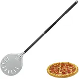 MEGYAD Perforierter Pizzaschieber Rund 6 Zoll: Harteloxierte Pizzaschieber Edelstahl pizzastein 80cm Pizza schieber mit Abnehmbar Verlängertem Silikongriff, Pizzaheber für Hausgemachtes-Brotliebhaber