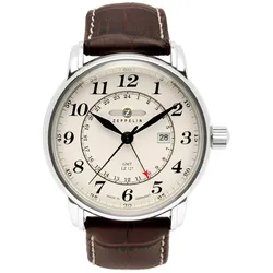 Quarzuhr ZEPPELIN "LZ 127 Graf Zeppelin GMT", braun (braun, cremefarben), Armbanduhren, Herren, Armbanduhr, Herrenuhr, Made in Germany, Lederarmband