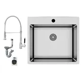 Faizee Möbel [Edelstahlspüle 50,5x55 Silber + Armatur Spiral] Hochwertig beidseitig Montierbar Küchenspüle eckig Einbauedelstahlspüle Edelstahl Spülbecken ... - Silber