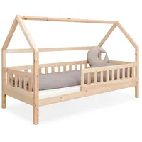 Ehrenkind Ehrenkind® Hausbett | Kinderbett mit abnehmbaren Rausfallschutz aus Massivholz FSC® zertifziert inkl. Lattenrost | Hausbett 80x160 | Kinderbett 80x160 Natur