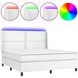 vidaXL Boxspringbett mit Matratze & LED Weiß 180x200 cm Kunstleder