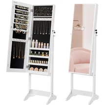 Songmics Schmuckschrank, Spiegelschrank, Standspiegel, GanzkÖrperspiegel, Geschenk, einfacher Aufbau, weiß JJC69WT