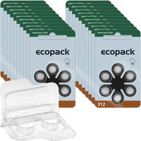 120 Varta Ecopack Hörgerätebatterien PR41 braun 312 + Transportbox f. 2 Zellen