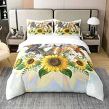 Pferd Bio Baumwolle Bettwäsche Set für Jungen,Sonnenblumen Zweige Bettbezug 155x220,Teens Western Cowboy Aquarell 100% Baumwolle Set mit Reißverschluss Cozy Lightweight Schlafzimmer Dekor