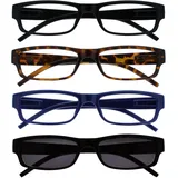 OPULIZE Die Lesebrille Unternehmen Schwarz Braun Blau Leser Mit UV400 Sonne Leser Wert 4er-Pack Herren Frauen RRRS32-1231 +1,00
