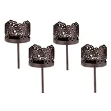 Spetebo Teelichthalter Kerzenpick für Teelicht 4er Set - dunkel braun -, Teelicht Halter für Adventskranz braun