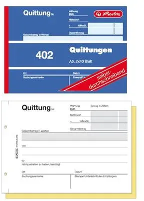 Preisvergleich Produktbild Herlitz Receipt pad, A6 (105x148mm), Deutschland, 80 Blätter