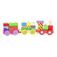 Kids Globe Van Manen 2Play Wood Holzzug mit Wagons, Holzspielzeug, Holzeisenbahn mit bunten Bauklötzen, Spielzeug für Kinder, 610063, Mehrfarbig