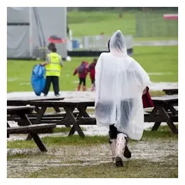 Relaxdays Regenponcho Einweg, 10er Set, Einmal Regencape mit Kapuze, für Erwachsene, Notfallponcho Damen & Herren, blau