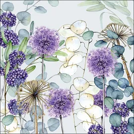 Ambiente Home Ambiente 20 Servietten Papier 33x33cm 3-lagig - hochwertige Einweg Papierservietten Allium Lunaria Trockenblumen Boho Eukalyptus Sommer Hochzeit florales Motiv