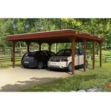 SKANHOLZ Skan Holz Carport Spreewald 585 x 589 cm rote Blende Nussbaum