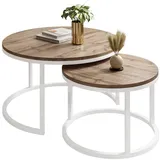 Lukmebel Couchtisch rund - CIRI 2in1 - Beistelltisch rund - Kaffetisch - Industrial Deko - Deko Wohnzimmer - Kleiner Beistelltisch - Sofatisch - Kleiner Tisch - Weiß, Wotan Eiche