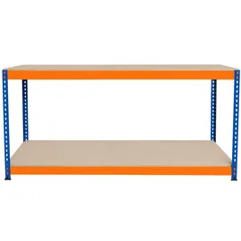 Monster Racking S-rax 2-stufige Werkbank 180cm x 60cm x 90cm 300kg/regal & 6 verstärkte Stützbalken Werkstatttisch Arbeitstisch Stahl, Spanplatte & Gummifüße [schraubenlos & Verstellbare Regalanordnung]
