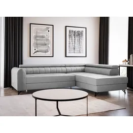 Sofnet Ecksofa mit Schlaffunktion und Bettkasten, Wohnlandschaft mit einstellbare Kopfstützen, Couch, Sofa, Bettsofa, Schlafsofa Grau (Paros 05),