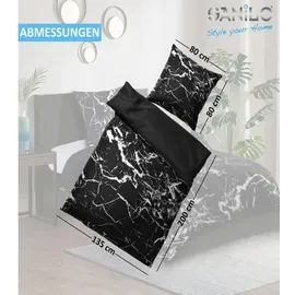Sanilo Bettwäsche Marmor Schwarz 135 x 200 cm + 80 x 80 cm