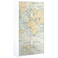 Rollladenschrank Motiv Weltkarte 4 Ordnerhöhen silber, easyOffice, 110x204x41.5 cm
