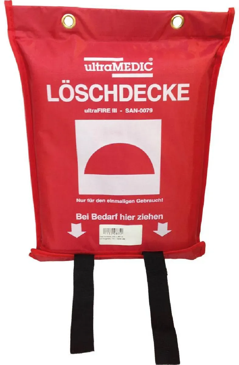 ultraMEDIC Feuerlöschdecke 1600 x 1800 mm aus Glasfasergewebe nach DIN EN 1869, inklusive Tasche