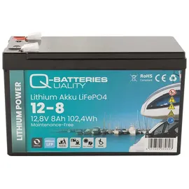 Quality Batteries Q-Batteries Lithium Akku 12-8 12,8V 8Ah 102,4Wh LiFePO4 Batterie