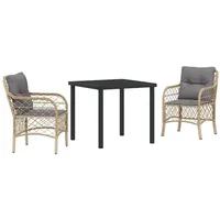 VidaXL 3-teiliges Garten-Essset mit Kissen Beige Poly-Rattan