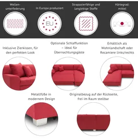 DOMO collection Ecksofa DOMO COLLECTION "Turah incl. Zierkissen, moderne Steppung, auch in Leder", rot, B:239cm H:75cm T:82cm, Sofas, Ecksofa, wahlw. mit Bettfunktion, L-Form, B/T: 239/152cm, Unser Dauertiefpreis, Topseller