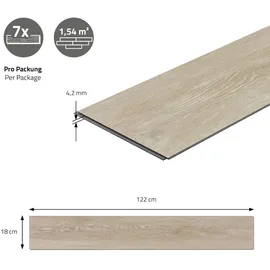 ML-Design PVC Bodenbelag Click Vinyl-dielen, 122x18cm 6,16m Eiche Braun Holzoptik, wasserfest,