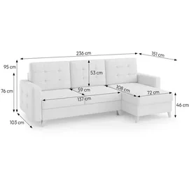 beautysofa Ecksofa VINCI mit Schlaffunktion und Bettkasten, Cappuccino Velo 624, Uniwersalle Ottomane - Creme