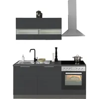 Küchenzeile KOCHSTATION "KS-Luhe", grau (küche: grau, front: weiß matt, korpus: grafit, arbeitsplatte: betongrau), B:180cm T:60cm, Komplettküchen-Sets, Küchenzeile, 180 cm breit, wahlweise mit oder ohne E-Geräten, gefräste MDF-Fronten