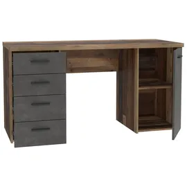 Forte Schreibtisch NETBOB, Optik: Old Wood Vintage - Beton von FORTE - Braun/Dunkelgrau