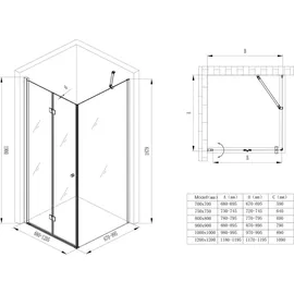 SoGood doporro Eck-Duschkabine Eckdusche mit Falttür Ravenna27 80x80x190cm Duschabtrennung ESG-Sicherheitsglas Klarglas inkl. beidseitiger