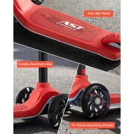 Vevor Scooter (3 Räder) ab 3 Jahren, Cityroller Kinderroller mit leuchtenden Rädern & höhenverstellbarem Lenker & rutschfestem Deck & leichtem Aluminiumrahmen, Tretroller bis zu 75 kg, Rot