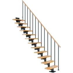 Dolle Mittelholmtreppe Cork Buche, lackiert Gerade 79 cm breit für GH 222 – 270 cm UK Metall Anthrazit mit Geländer