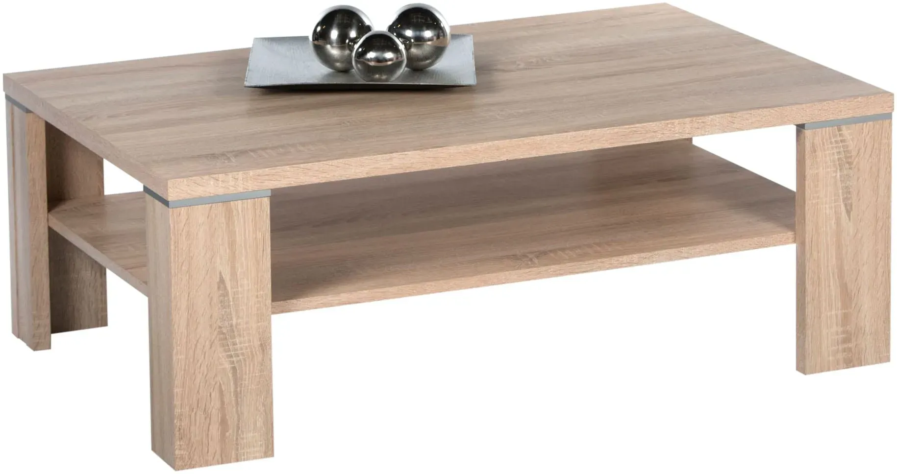 Couchtisch STOLKOM "Osaka Wohnzimmertisch, Eiche Sonoma Dekor, BxHxT 110x40x70 cm", sonoma eiche dekor, sonoma eiche dekor, sonoma eiche dekor, H:40cm, Tische, Ablageboden, Absetzungen alufarben, Klassisches Design