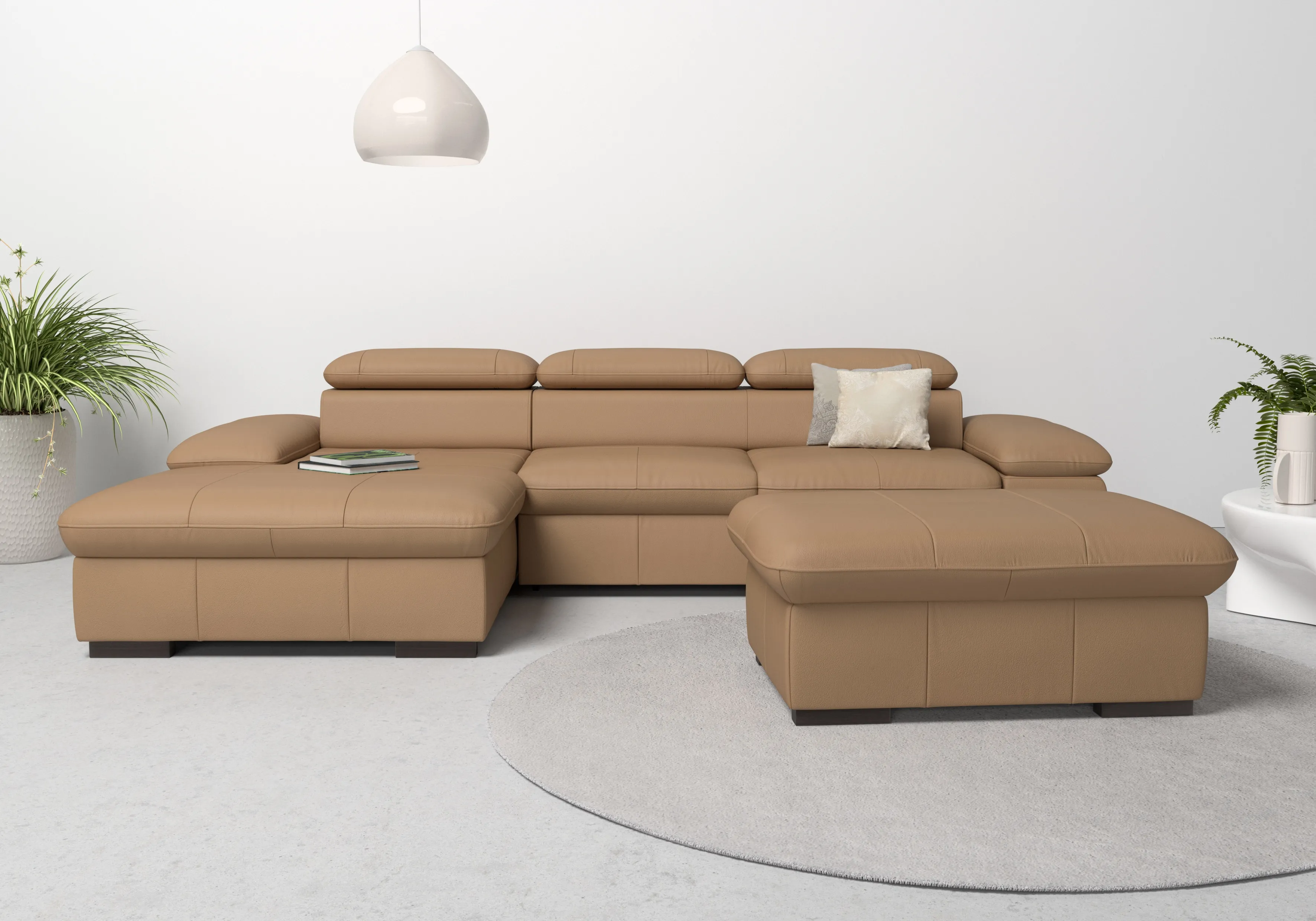 Ecksofa HOME AFFAIRE "Alberto L-Form", braun (cappucino), B:286cm H:73cm T:174cm, Luxus-Microfaser Lederoptik (100% Polyester), Luxus-Microfaser ALTARA NUBUCK (100% Polyester), Luxus-Microfaser weich (90% Polyester, 10% Polyamid), Microfaser Antiklederoptik, Sofas, mit Kopfteilverstellung, wahlweise mit Bettfunktion