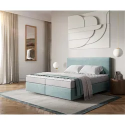 DELIFE Boxspringbett Dream-Well 180x200 cm Cord Pastellblau mit Matratze und Topper, Boxspringbetten
