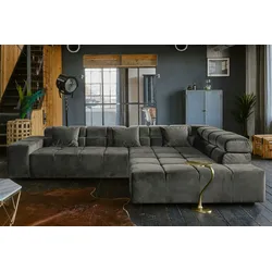 KAWOLA Sofa NEVADA Ecksofa Velvet grau Recamiere rechts