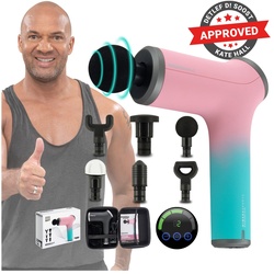 Miweba Sports Massagepistole MM200, Massage-Gun 2500 mAh für Faszien-Muskelmassage mit 6 Aufsätzen (Pink/Türkis)